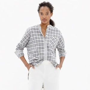 Madewell collarless messenger shirt dossier plaid